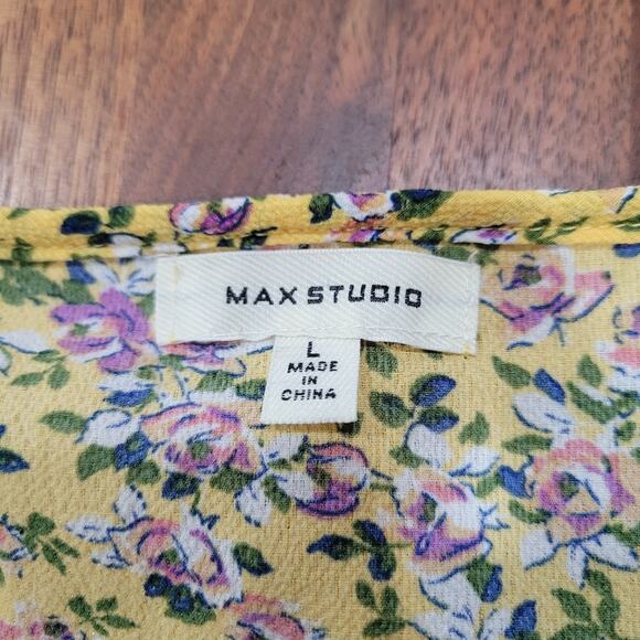 Max Studio Floral Ruffle Wrap Midi Dress High Low Hem Size Large - Picture 6 of 8